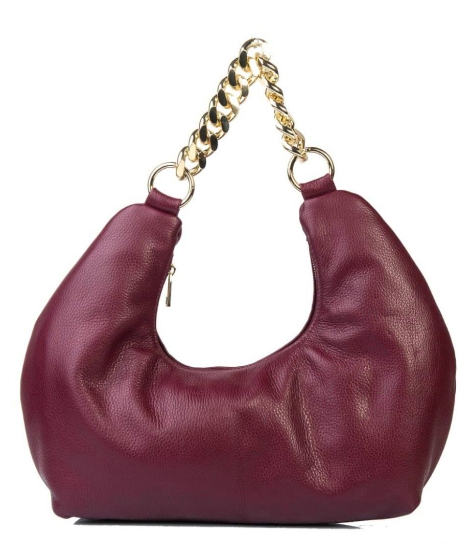 Melania - Leren Schoudertas Bordeaux met Gouden Ketting – Made in Italy