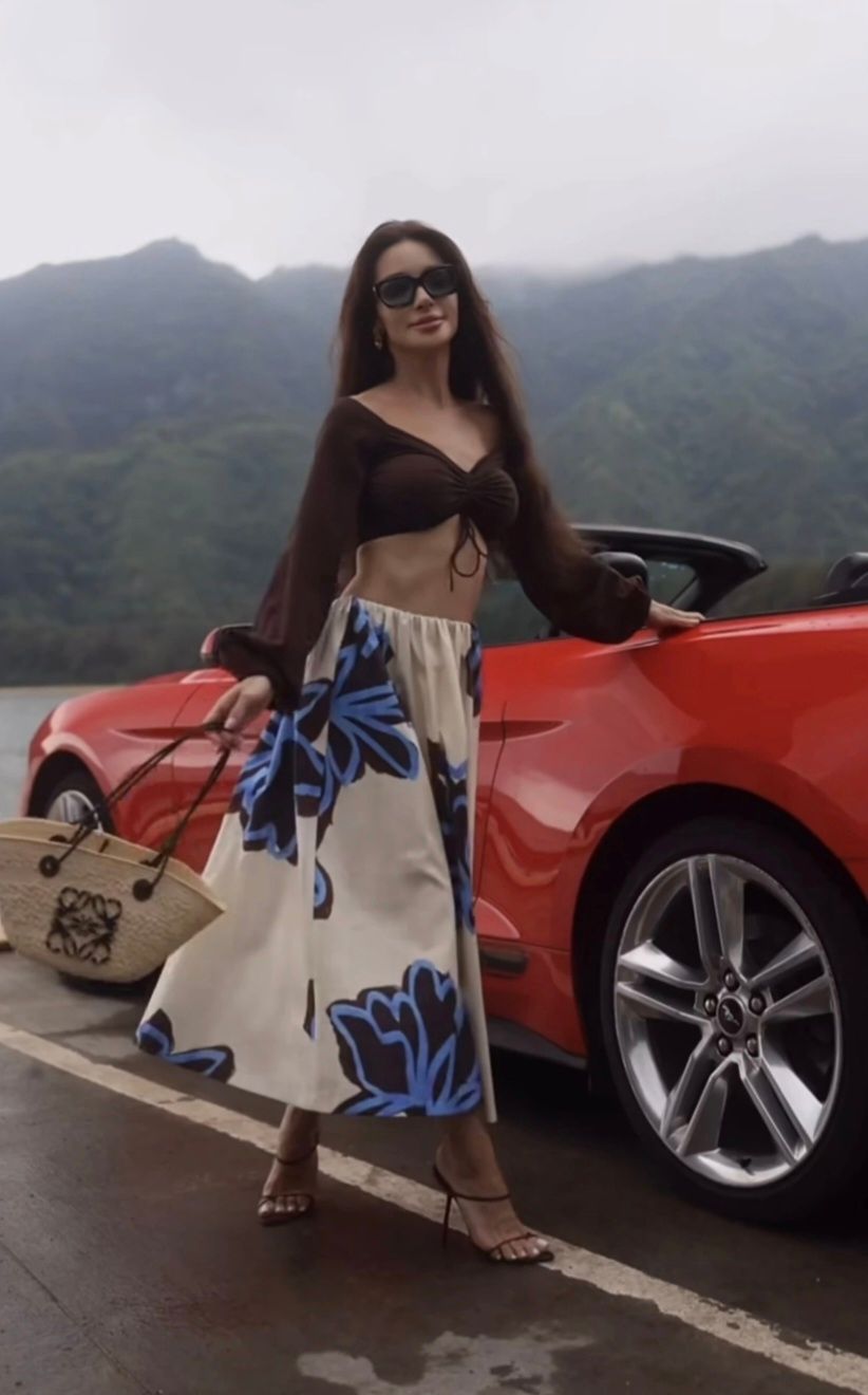 Lange, zwierige A-lijn rok van 100% katoen met een print - bohemian chic , one size