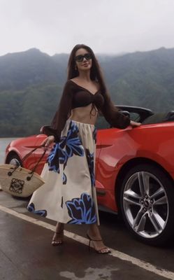 Lange, zwierige A-lijn rok van 100% katoen met een print - bohemian chic , one size