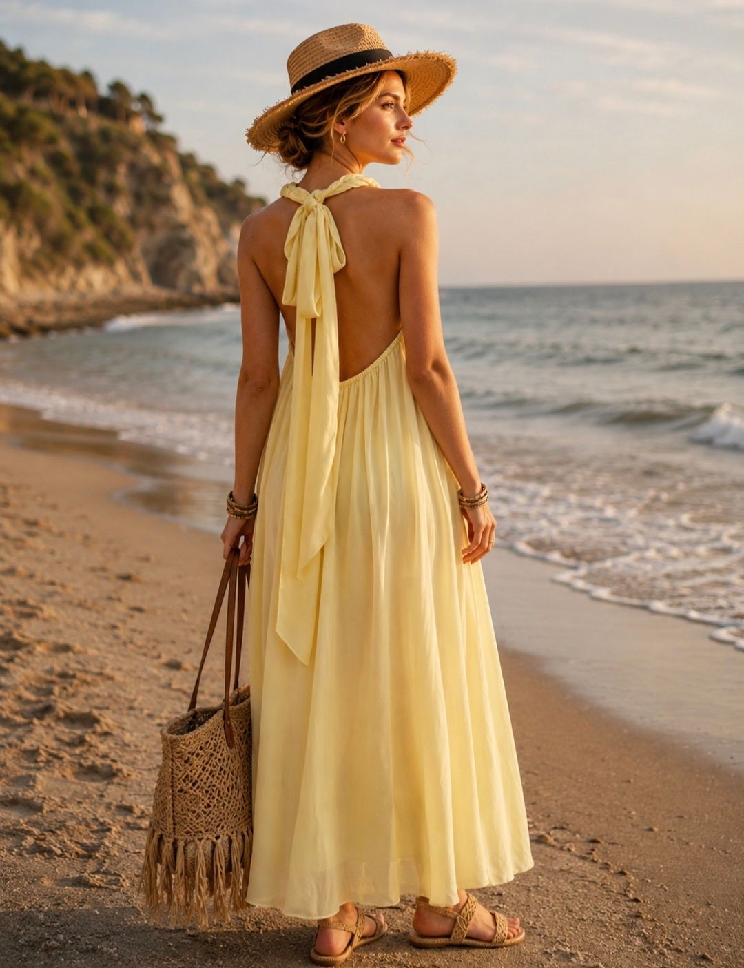 Botergele Halter Maxi Jurk – Elegante Zomerjurk met Open Rug - one size(S-L)