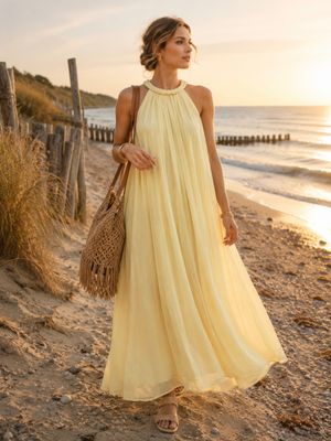 Botergele Halter Maxi Jurk – Elegante Zomerjurk met Open Rug - one size