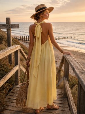 Botergele Halter Maxi Jurk – Elegante Zomerjurk met Open Rug - one size(S-L)