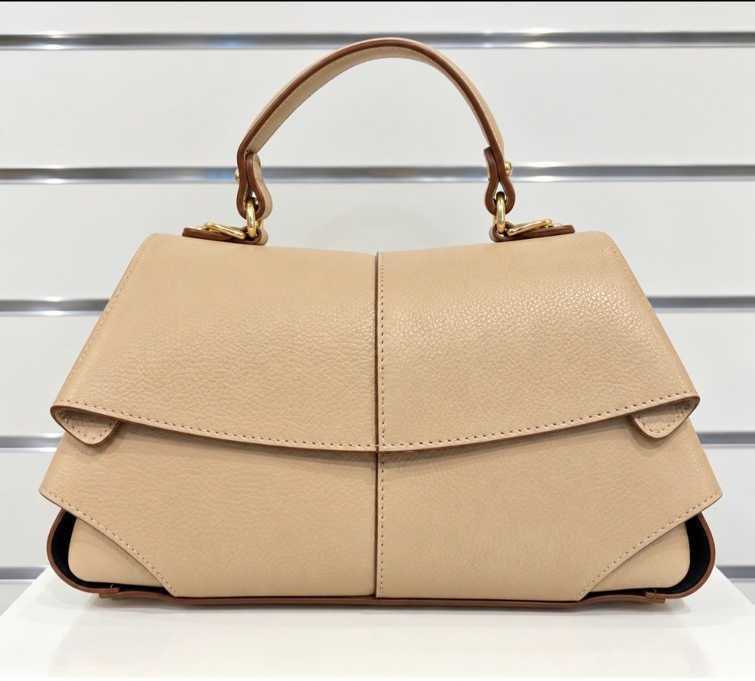 Polly - leren handtas in zand/beige kleur