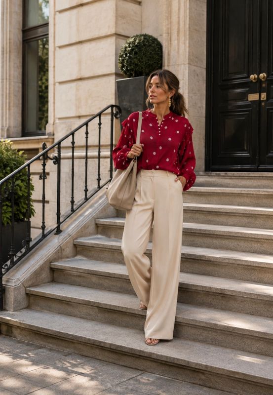 Stippenblouse met Ruches – Elegant &amp; Vrouwelijk
