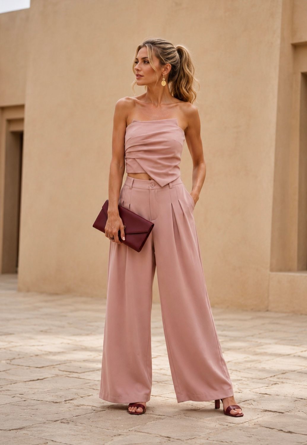  Rosalie - tweedelige oudroze set - broek en strapless 