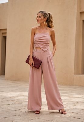  Rosalie - tweedelige oudroze set - broek en strapless 