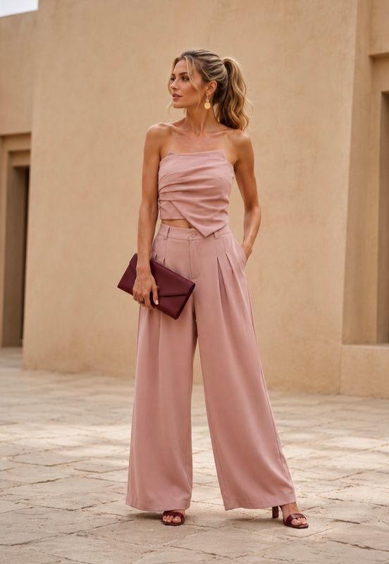  Rosalie - tweedelige oudroze set - broek en strapless 