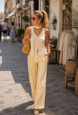 Gestreept gele jeans  broek