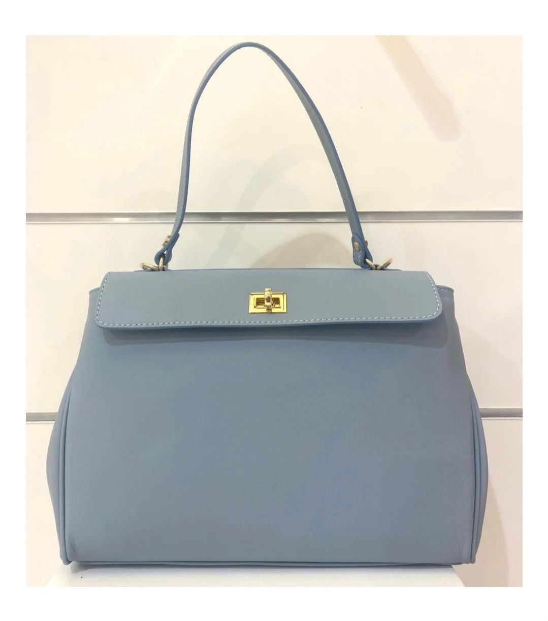 Leren pasteleblauwe handtas