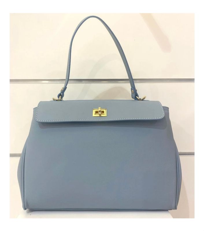 Leren pasteleblauwe handtas