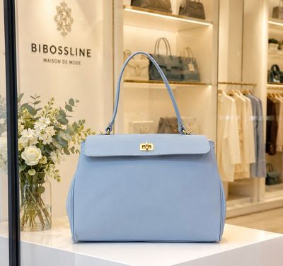 Leren handtas in pastele blauwe 