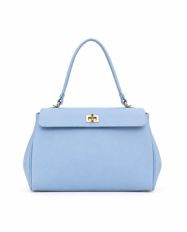 June - Leren tas in pastele blauwe