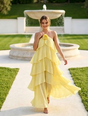 Elegante maxi jurk in een botergele kleur