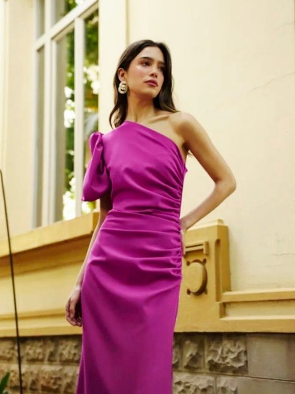 Jurk in bio elastiche stof in fuschia