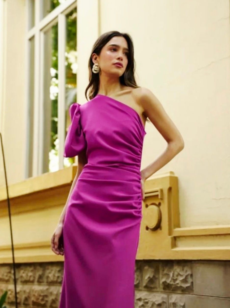 Jurk in bio elastiche stof in fuschia