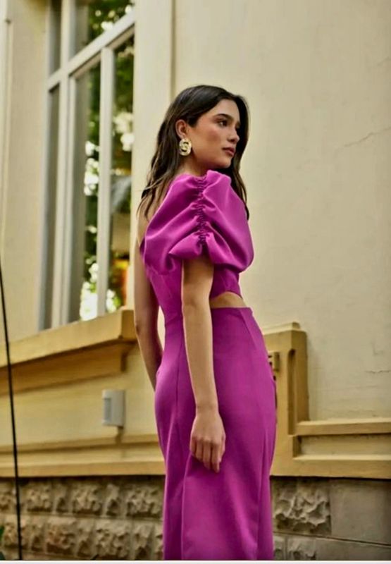 Jurk in bio elastiche stof in fuschia