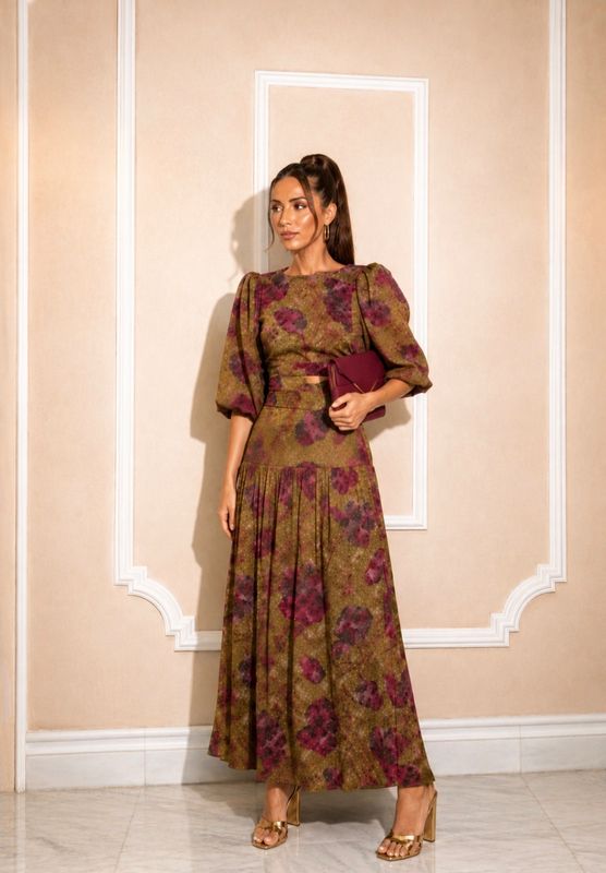 Isabella Spaanse Maxi Set – Olijfgroen &amp; Bordeaux