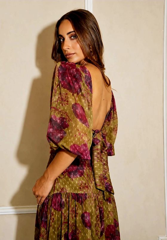 Isabella Spaanse Maxi Set – Olijfgroen &amp; Bordeaux