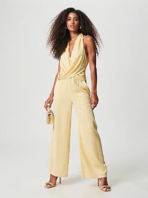 Gele jumpsuit met stippenprint