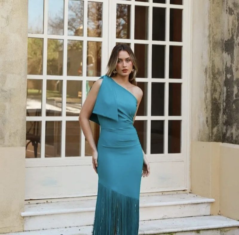 Asymetrische jurk in turquoise
