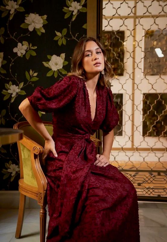 Valentina -  Bordeaux – Elegante Spaanse - Maxi Jurk