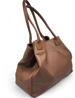 Leren schoudertas- computertas in camel lola