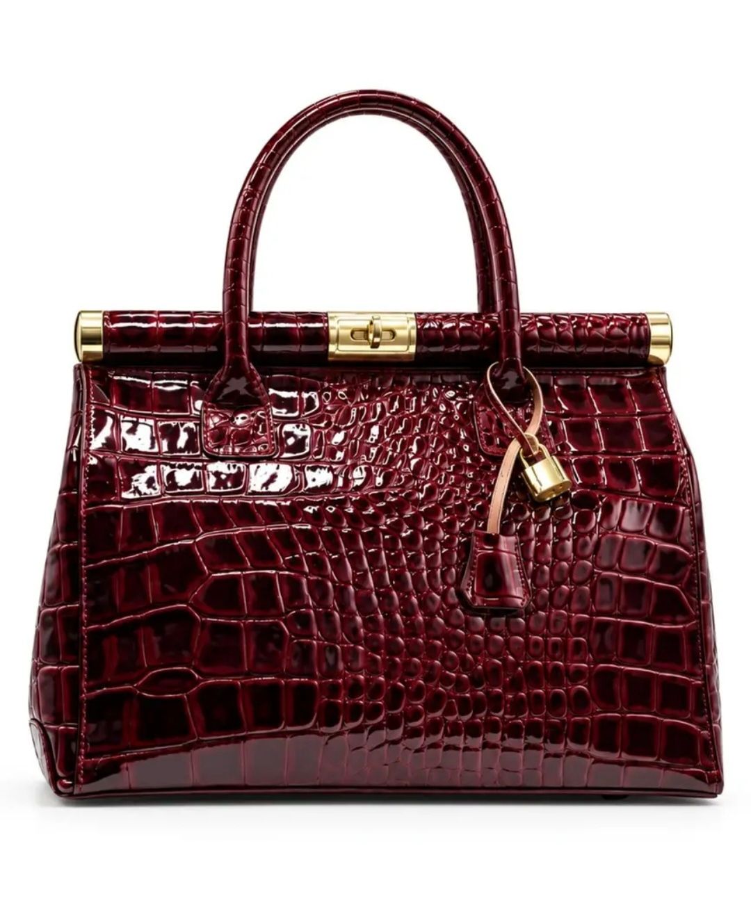 Nora - Elegante Bordeaux Luxe Handtas met Krokodillenprint 