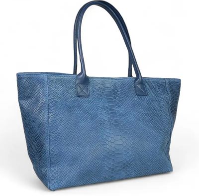 Leren schoudertas -computertas in blauwe Lola