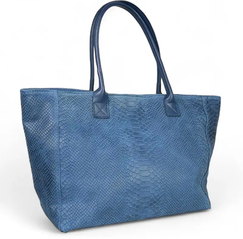 Leren schoudertas -computertas in blauwe Lola