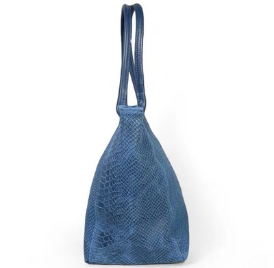 Leren schoudertas -computertas in blauwe Lola