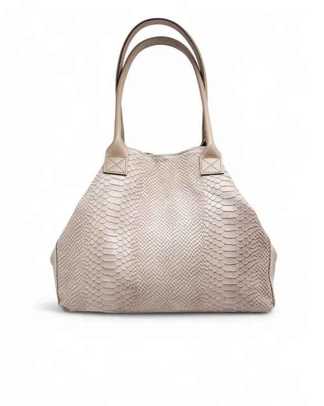 Leren schoudertas-computertas Lola in beige