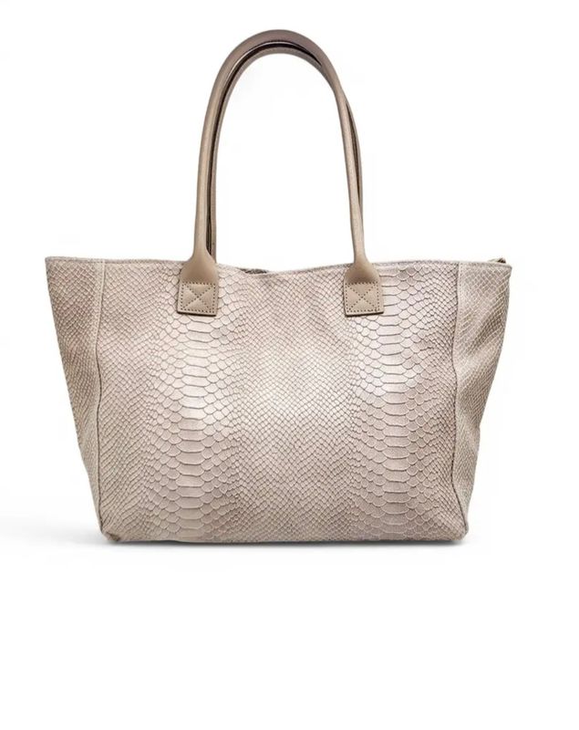 Leren schoudertas-computertas Lola in beige