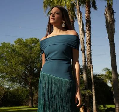 Blauwe jurk in bioelastische stof,