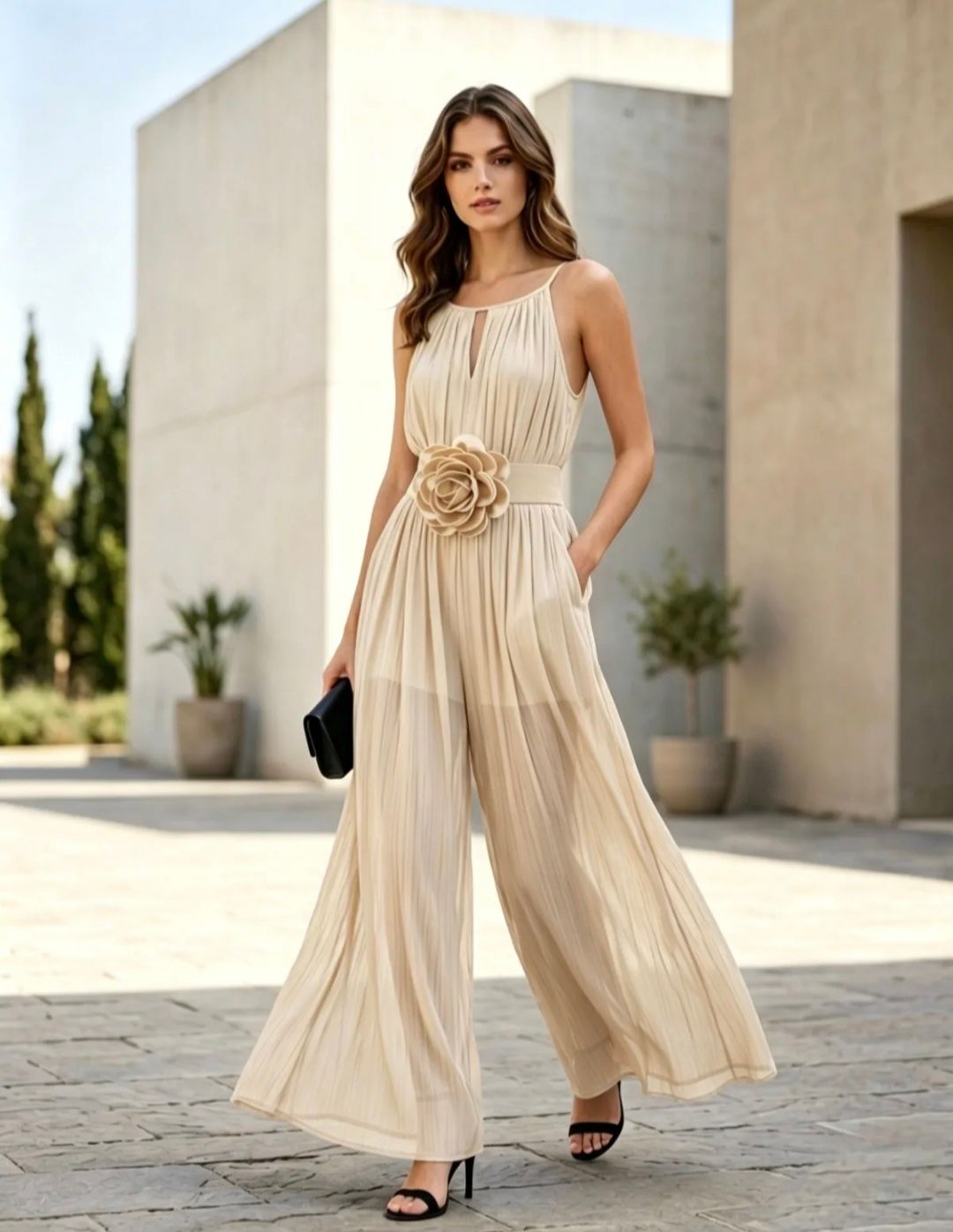 Elegante jumpsuit in zacht beige
