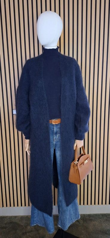 Lange blauwe vest in mohair, one size