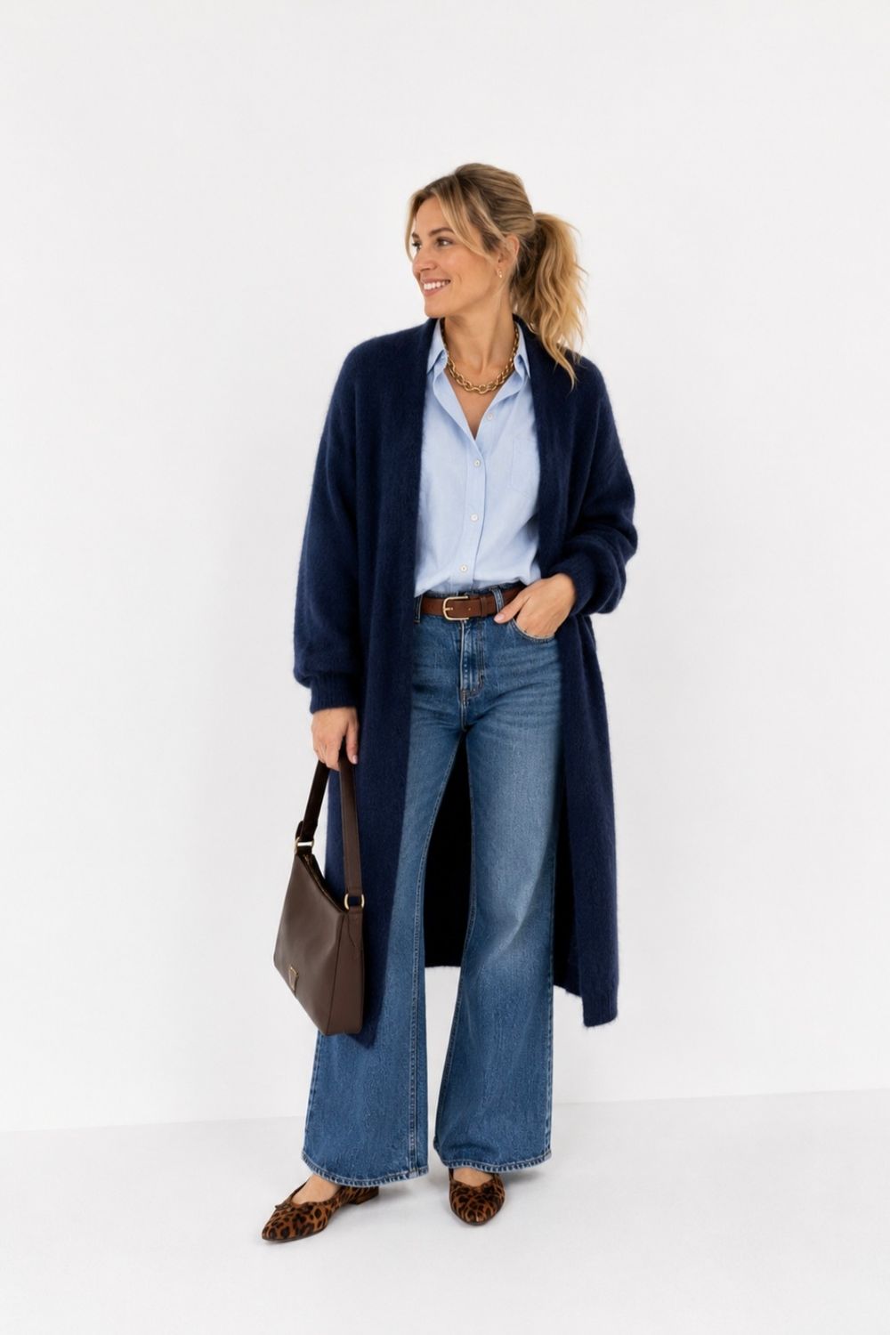 Lange blauwe vest in mohair, one size