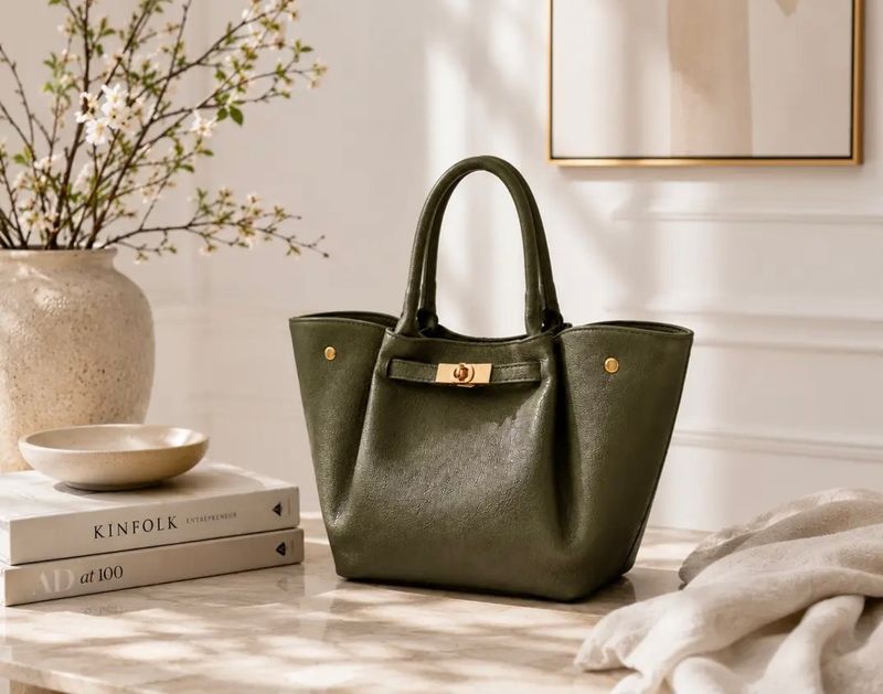 Olivia Shopper - tas – Kaki Groen met Gouden Details