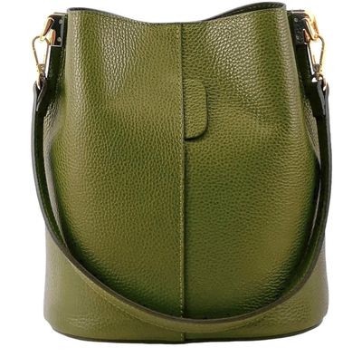 Emmertas in olijfgroen, echt leer