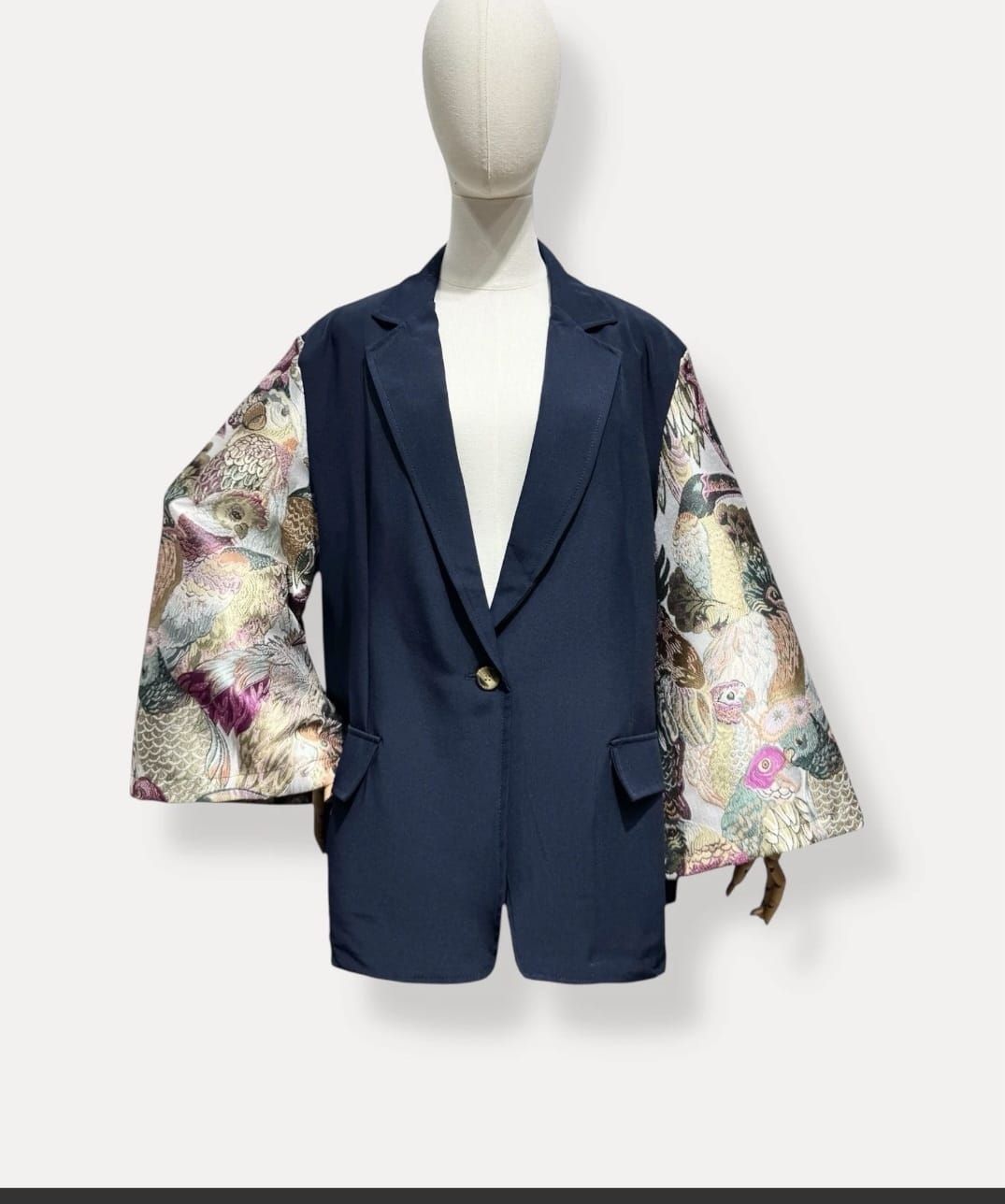 Blauw blazer met lange mauwen, gemixt materiaal in Jacquard mauwen