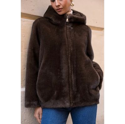 Bont jas in choco kleur, one size