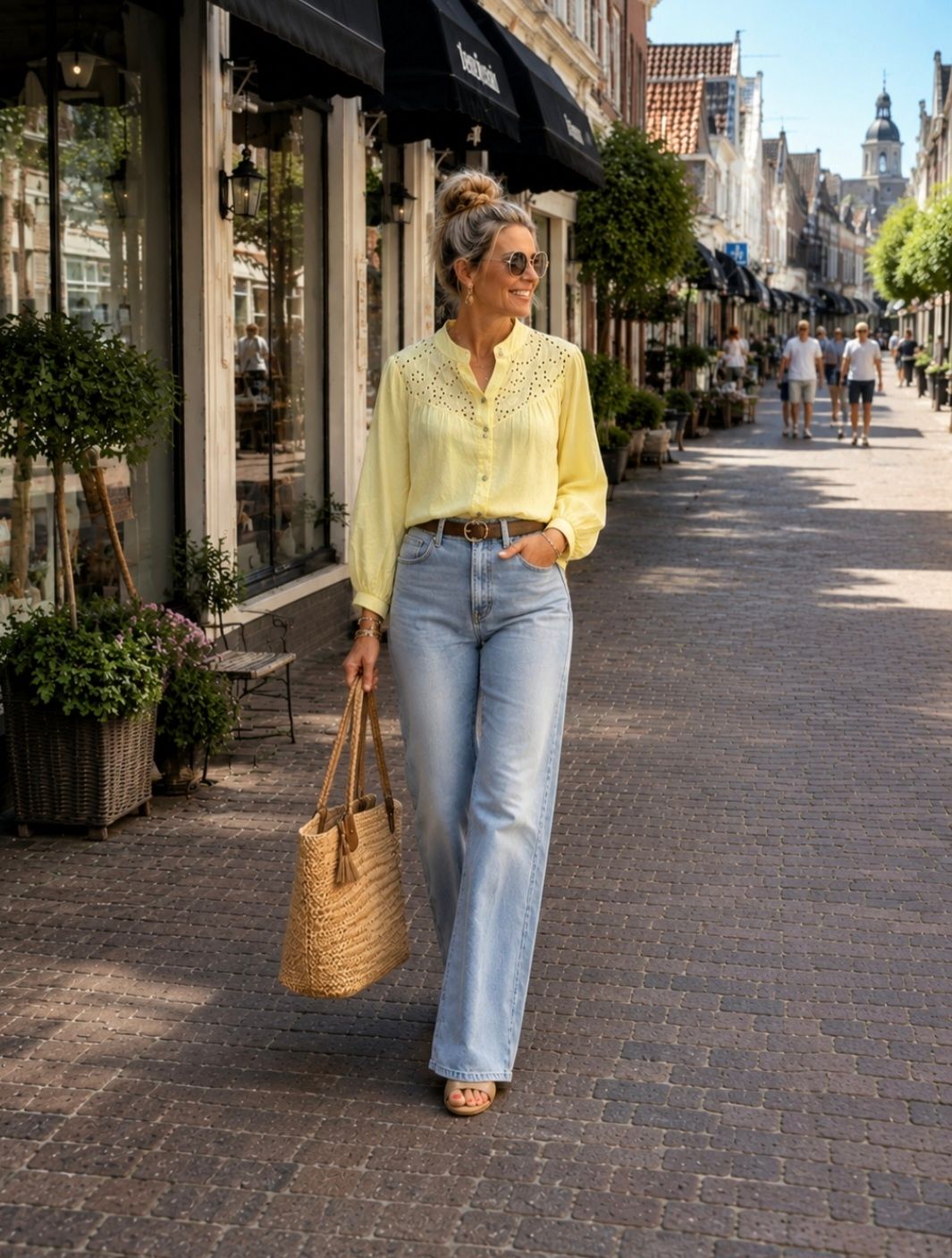 Katoenen botergele blouse - one size 36-44