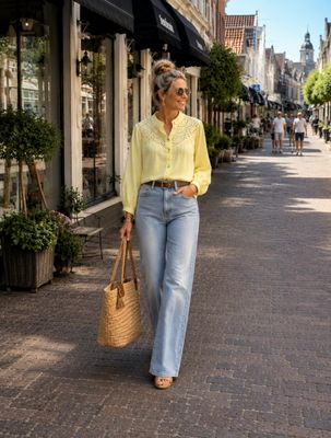 Katoenen botergele blouse - one size 36-44