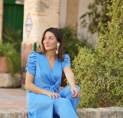 Elegante Blauwe broekpak,Tuniek &amp; Broek Set, tot maat 52