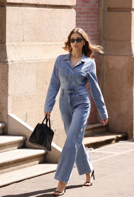 Jumpsuit denim met lange mauwem