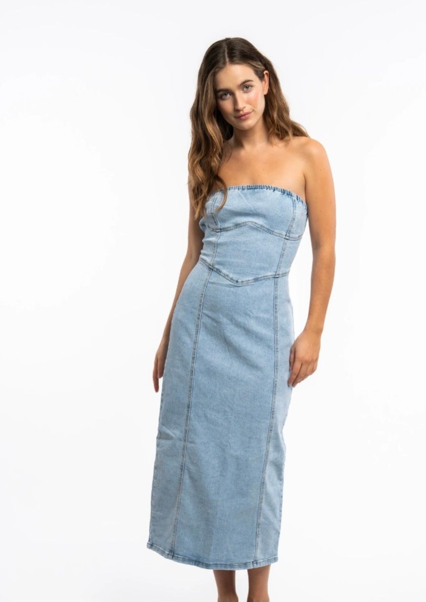 Lange jeansjurk met bustier