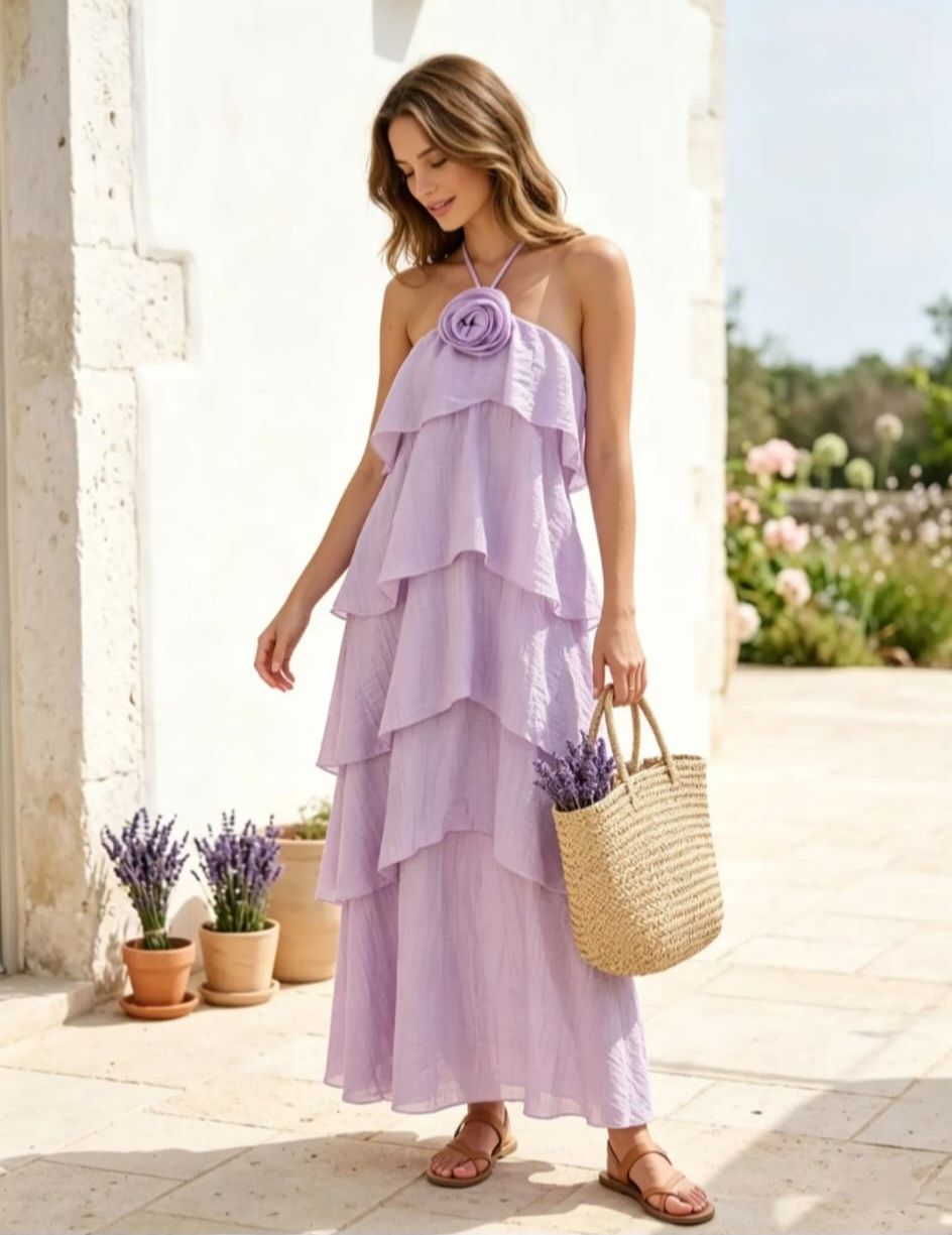 Elegante lange  maxi jurk in lila