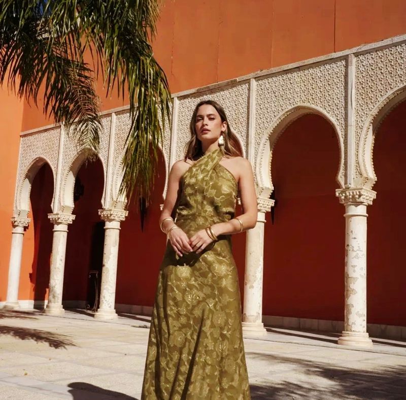 Olijfgroen jurk halter