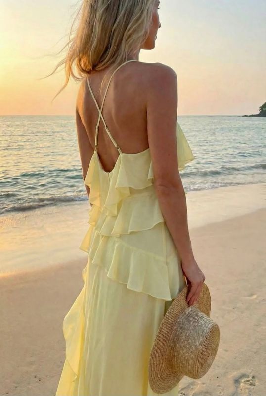 Botergele Maxi Jurk met Volants | Elegante Zomerjurk
