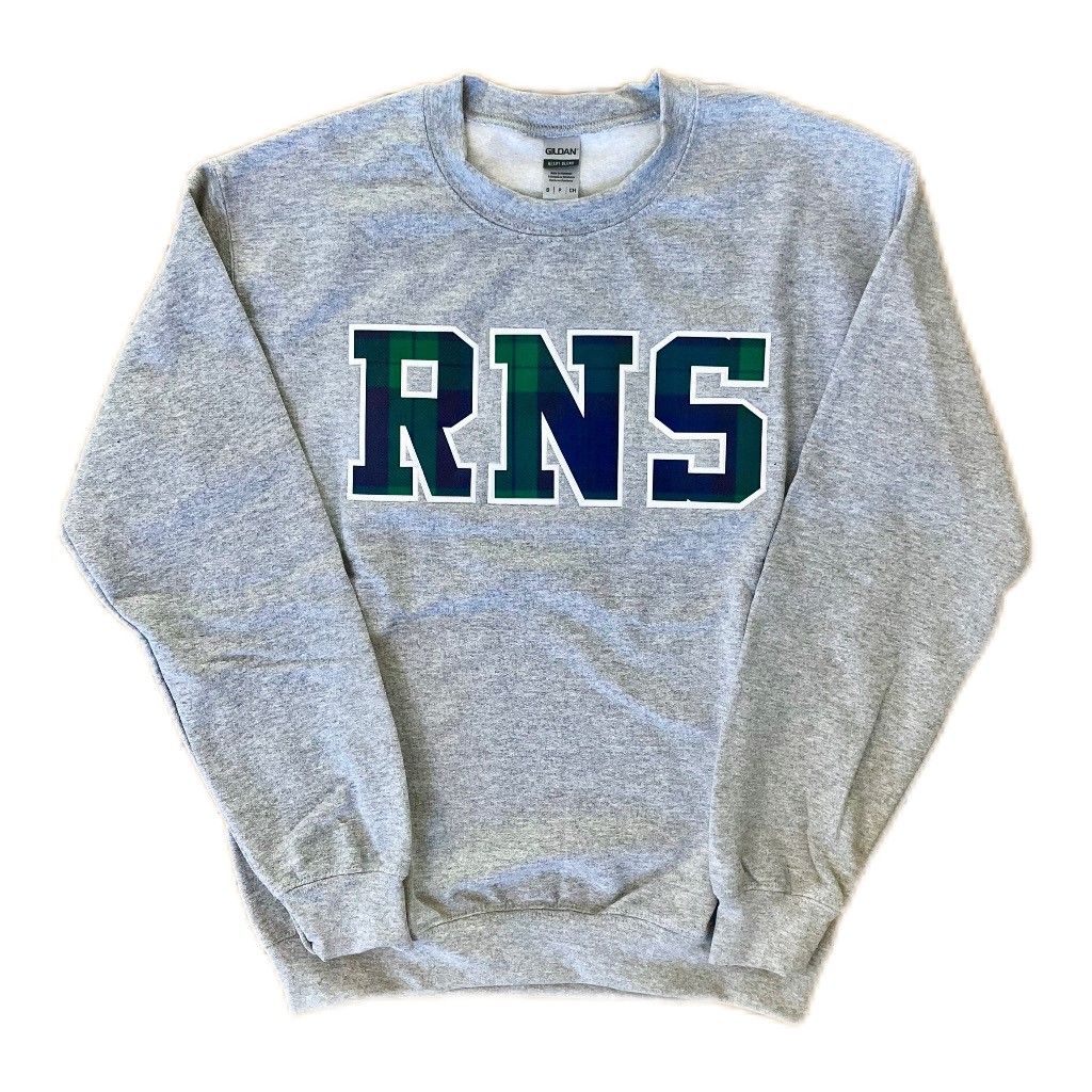 Crewneck Sweater Grey RNS Plaid Logo