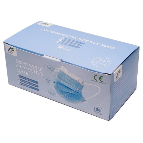 DISPOSABLE PROTECTIVE MASK 3 PLY BLUE 50/BOX